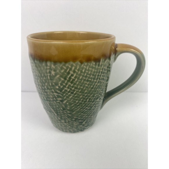 Other - Pier 1 Imports Stoneware Coffee/Tea Mug Green and Brown Tan Cup